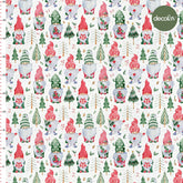 Digitally Printed Fabric with Watercolor Christmas Gnomes Pattern